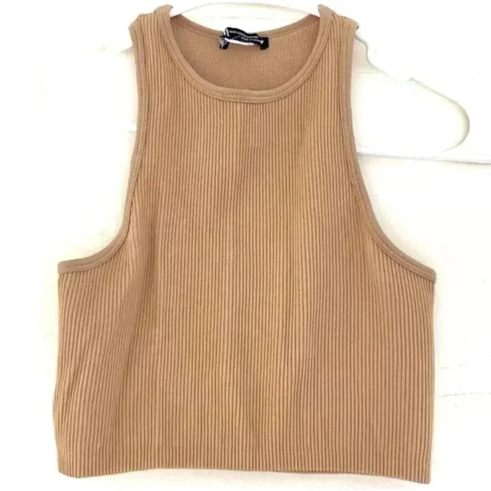 Zara Ribbed Crop Top in Beige